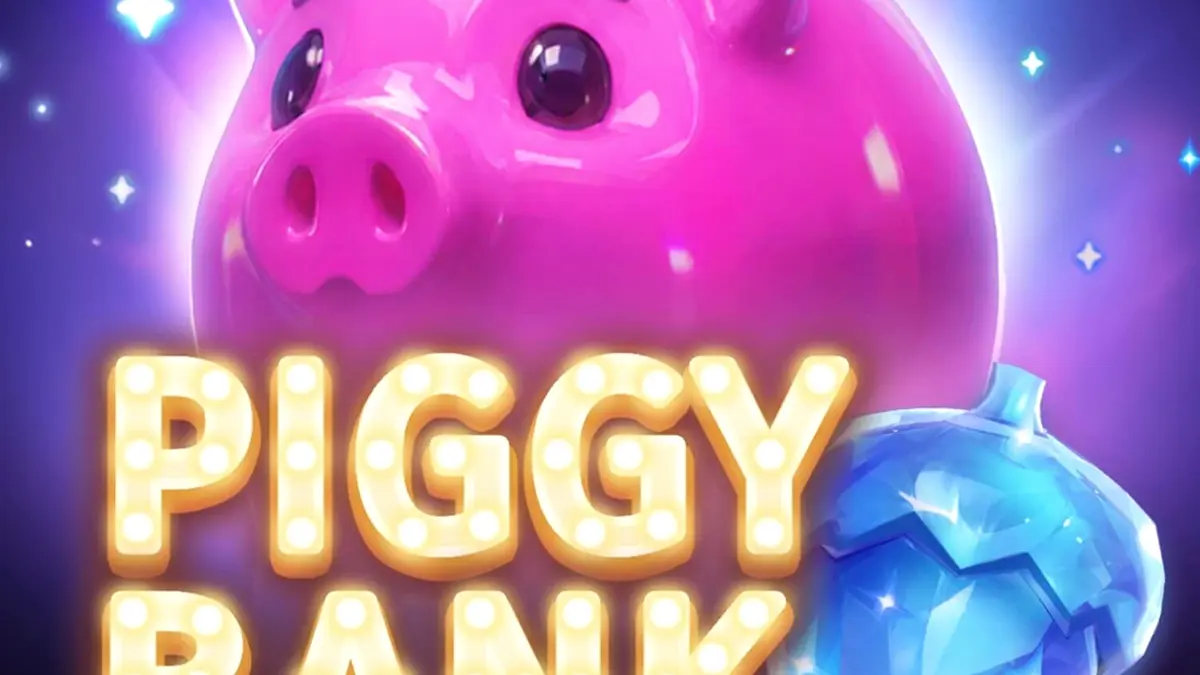 Tampilan visual ceria dari slot Piggy Bank Hold & Win dengan karakter babi neon.