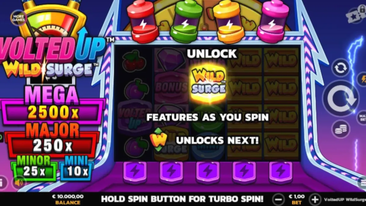 Tampilan visual neon dan futuristik dari slot VoltedUP WildSurge